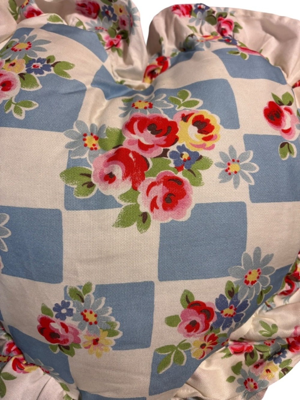 Cath Kidston DAISY ROSE CHECK RUFFLE HEART BLUE throw pillows set of 2 NWT - Picture 9 of 12